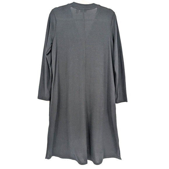 LOGO Lori Goldstein Black Lagenlook Asymmetric Hem V Neck Duster Cardigan MP - Picture 3 of 10